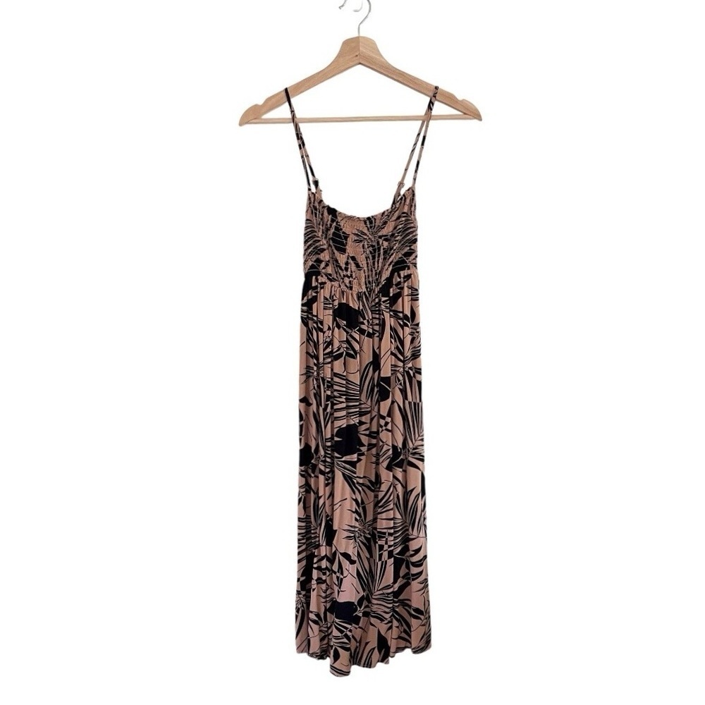 Wild Fable Smocked Midi Beach Dress Tropical Palm Print Clay Black XS - Picture 3 of 12